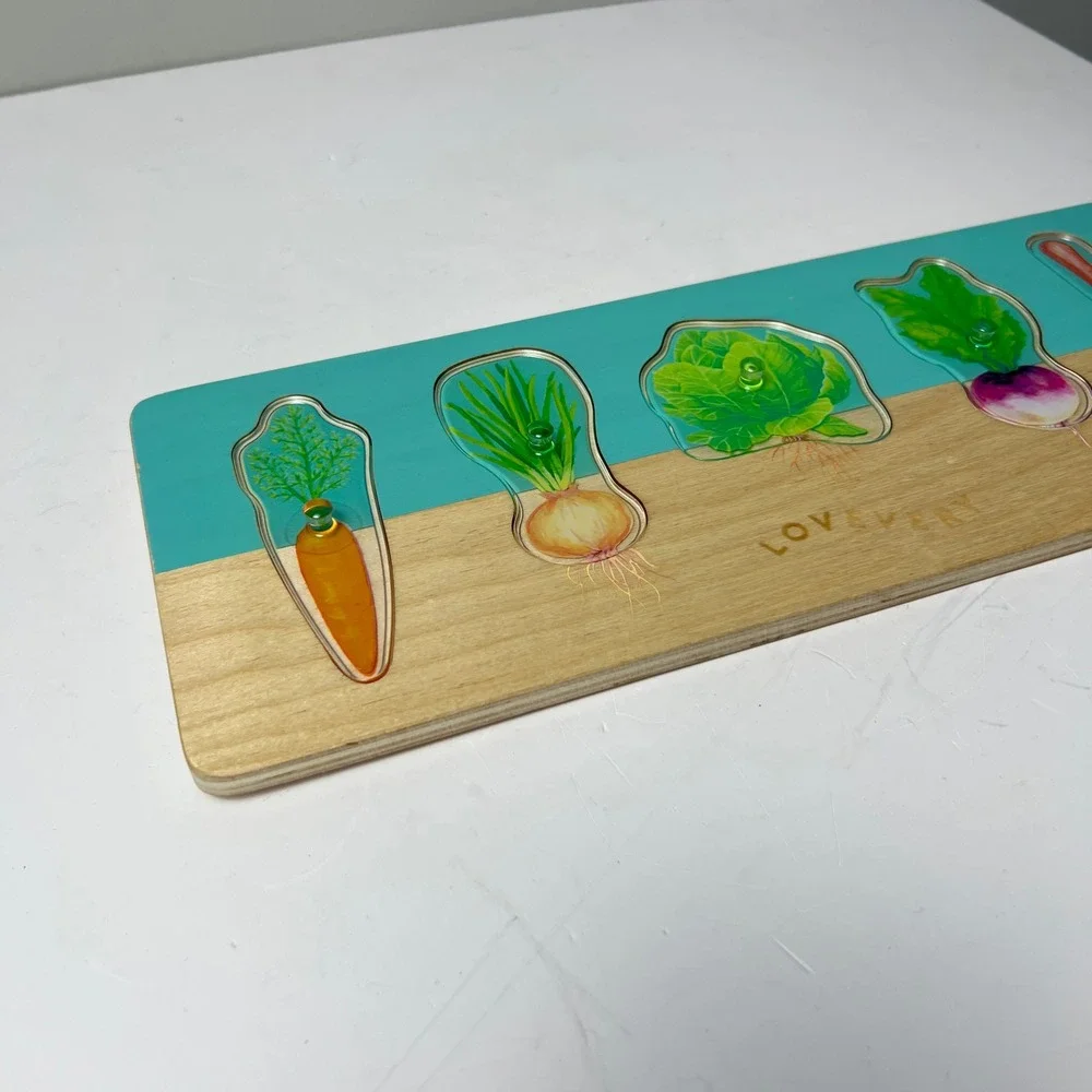 Lovevery Vegetable Garden Peg Puzzle Toddler Wood Montessori Learning Toy